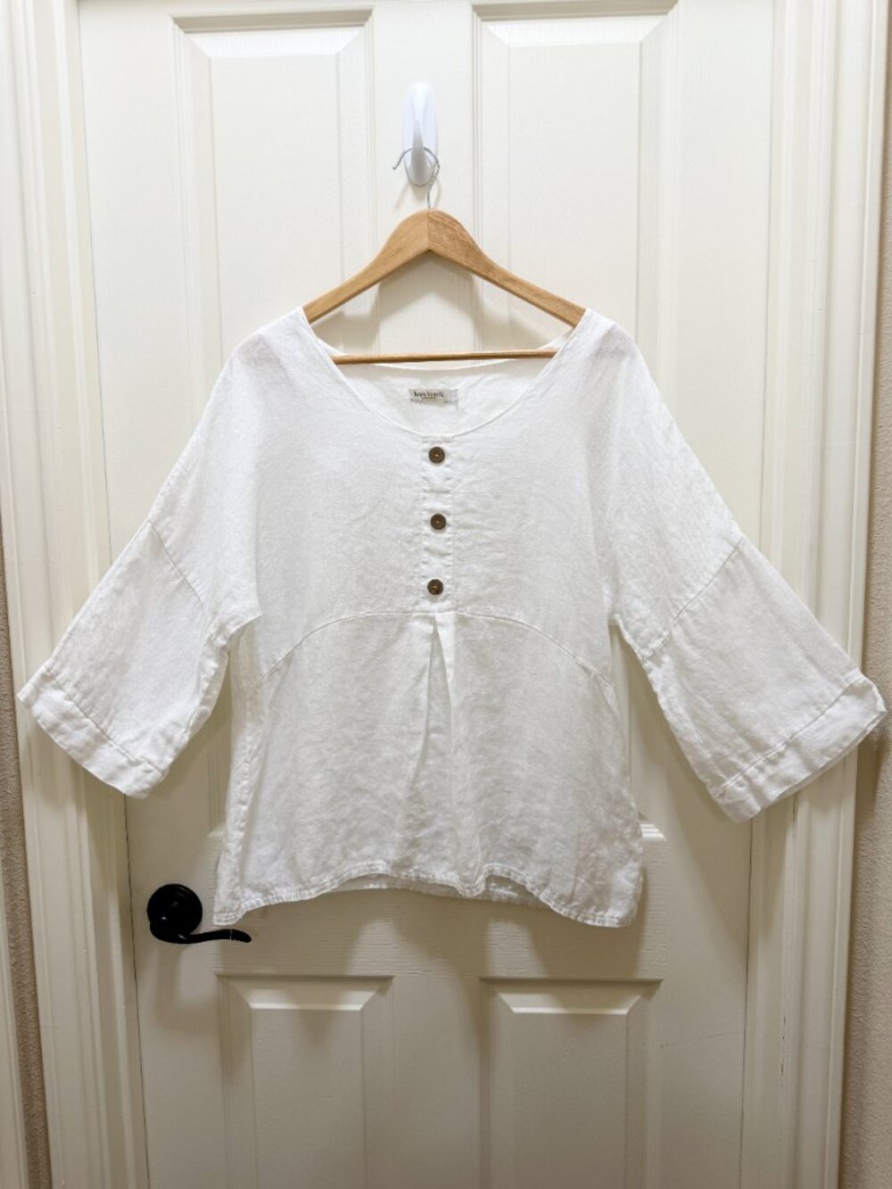 Laura Bianchi Italy 100% Linen Tunic Top Size L White Lagenlook Cottagecore Boho